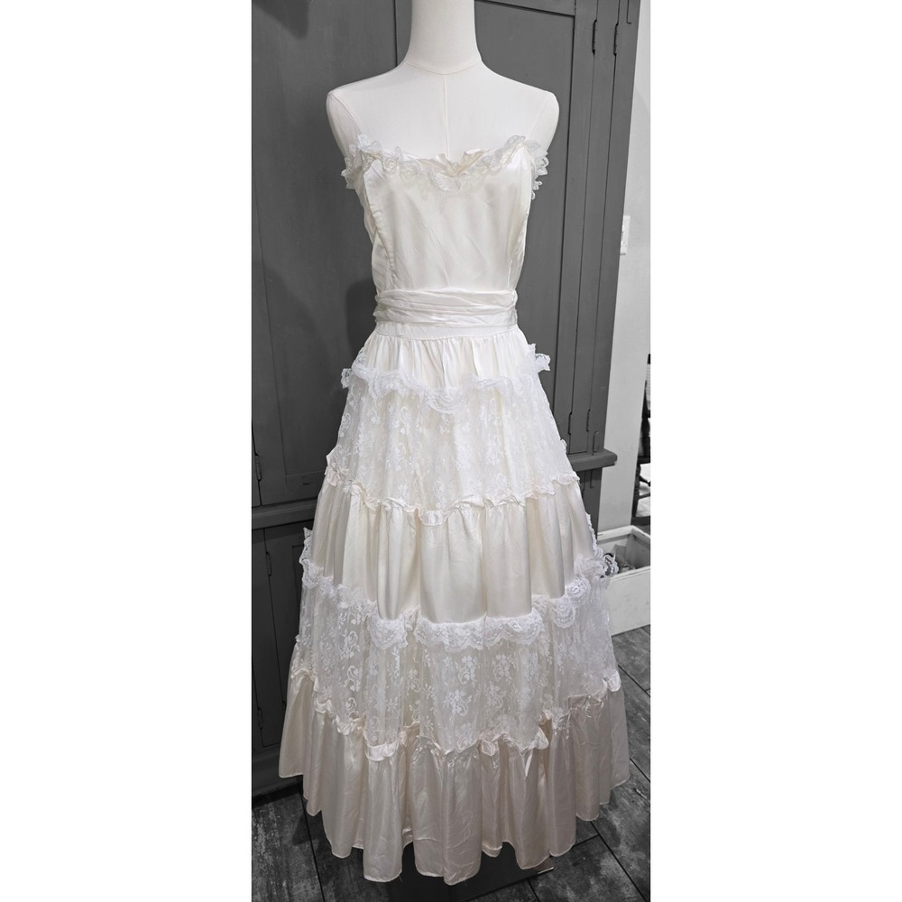 Vtg GUNNE SAX Dress BY JESSICA MCCLINTOCK Gown, Lace, Tiers, Romantic, PRAIRIE - Picture 3 of 16